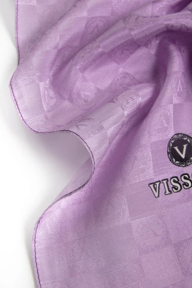 Vissona %57 İPEK %43 PAMUK Degrade Desenli Lila Renkli Şal -  70x190 Dikiş Tipi İtalyan Dikişli - Resim 4