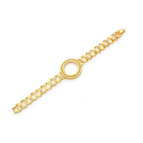 Altın Kaplama İmitasyon Zirkon Taşlı  Desenli Yarım Çerçeveli Zincir Bileklik BLK-1204 ürün görseli