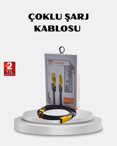 USBC USBA 4’ü 1 Arada Örgülü Kablo 65W Hızlı Şarj Metal Uç Dayanıklı ürün görseli 1