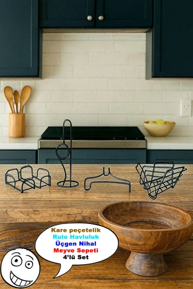 4'lü Servis Sunum Seti, Kağıt Havluluk, Kare Peçetelik, Üçgen Meyve Sepeti, Üçgen Nihale - Resim 2