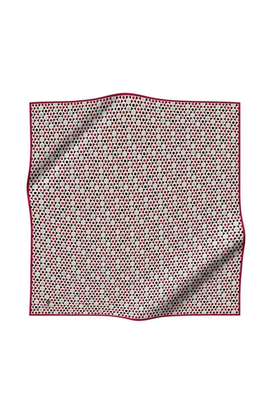%100 Twill İpek Nokta Desenli Bej - Bordo Renkli 90x90 Eşarp Dikim Şekli : El Dikişi - Resim 2
