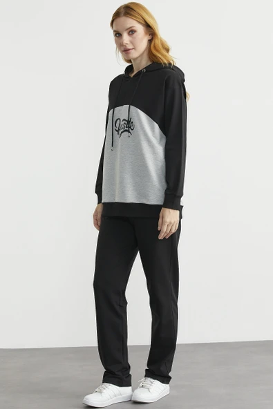 Oversize Kapüşonlu Eşofman Takım - Siyah - Resim 5