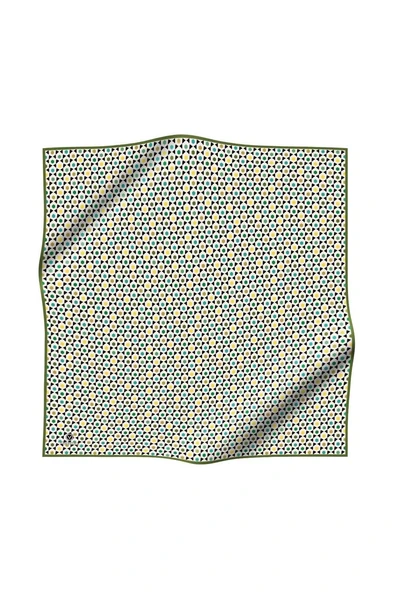 %100 Twill İpek Nokta Desenli Krem - Haki Renkli 90x90 Eşarp Dikim Şekli : El Dikişi - Resim 2