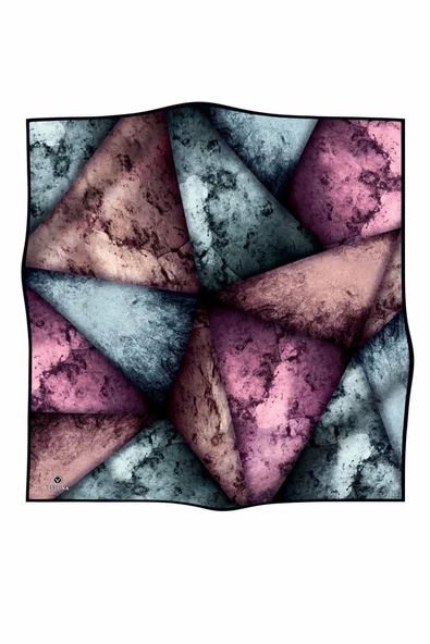 % 57 İPEK % 43 VİSKON Twill İpek Dokulu Ve Geometrik Desenli Mint Yeşili - Lila Renkli 90x90 Eşarp Dikim Şekli : El Dikişi - Resim 2