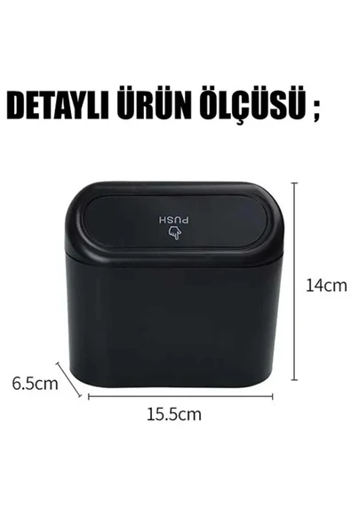 Mini Oto Çöp Kovası Abs Plastik Siyah ürün görseli