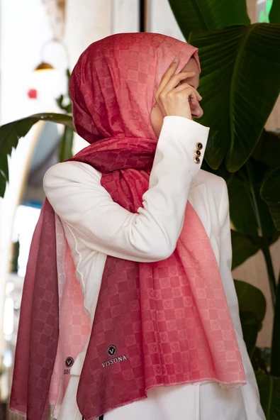 Vissona %57 İPEK %43 PAMUK Degrade Desenli Pudra Renkli Şal -  70x190 Dikiş Tipi İtalyan Dikişli ürün görseli