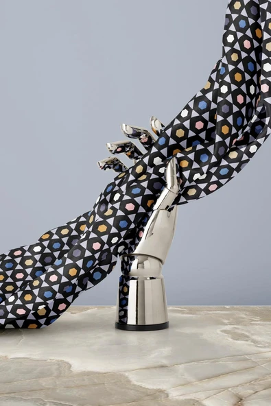 %100 Twill İpek Nokta Desenli Siyah - Gri Renkli 90x90 Eşarp Dikim Şekli : El Dikişi - Resim 4