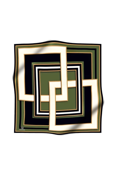 %100 Twill İpek Geometrik Desenli Siyah - Haki Renkli 90x90 Eşarp Dikim Şekli : El Dikişi ürün görseli 1