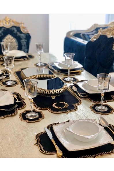 Mucit Home Amerikan Servis Ve  Masa Örtüsü 6 Kişilik 19 Parça Runner Seti Nakışlı Yemek Sunum Takımı ürün görseli