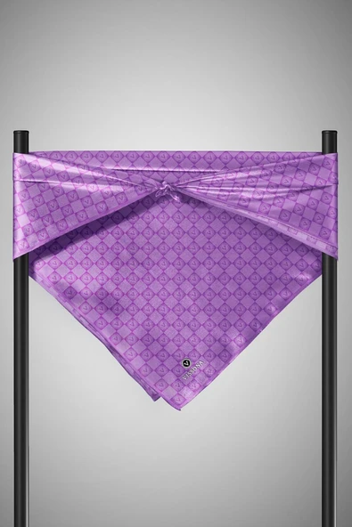 %100 Twill İpek Monogram Desenli Lila Renkli 90x90 Eşarp Dikim Şekli : El Dikişi - Resim 5