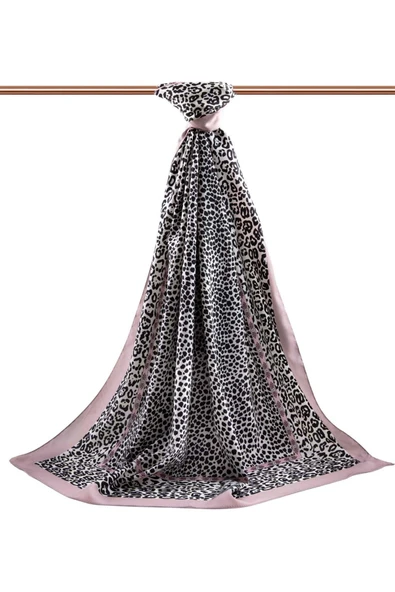 LÜKS MEDİNE İPEĞİ LEOPAR DESENLİ PUDRA RENKLİ 75X195 KIRIŞMAZ ŞAL MOSS KREP DİKİŞ TİPİ İTALYAN DİKİŞLİ - Resim 2