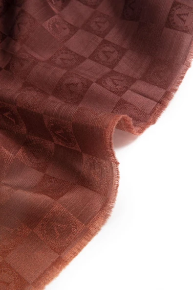 Vissona %57 İPEK %43 PAMUK Degrade Desenli Taba Renkli Şal -  70x190 Dikiş Tipi İtalyan Dikişli - Resim 3