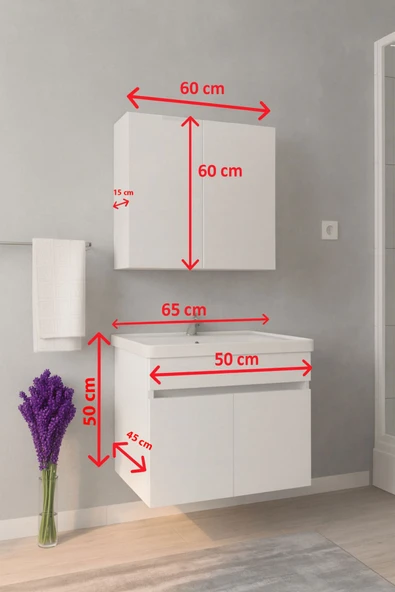 Tokyo Seramik Lavabolu Modern Aynalı Banyo Dolabı MDF - Resim 8