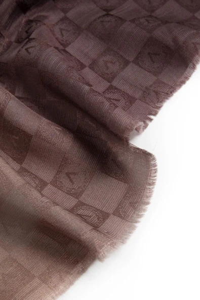 Vissona %57 İPEK %43 PAMUK Degrade Desenli Sütlü Kahverengi Renkli Şal -  70x190 Dikiş Tipi İtalyan Dikişli - Resim 3