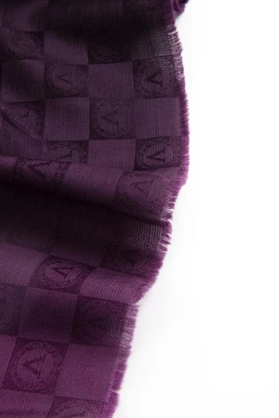 Vissona %57 İPEK %43 PAMUK Degrade Desenli Mürdüm Renkli Şal -  70x190 Dikiş Tipi İtalyan Dikişli - Resim 3