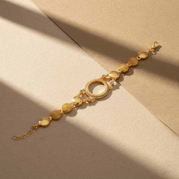 Altın Kaplama İmitasyon Zirkon Taşlı Çeyrek Çerçeveli Bileklik BLK-1202 - Resim 4