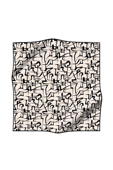 % 57 İPEK % 43 VİSKON Twill İpek Soyut Geometrik Desenli Krem - Siyah Renkli 90x90 Eşarp Dikim Şekli : El Dikişi - Resim 2