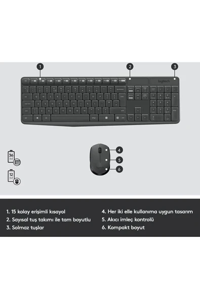 Logitech MK235 Kablosuz Klavye & Mouse Seti-Gri - Resim 3