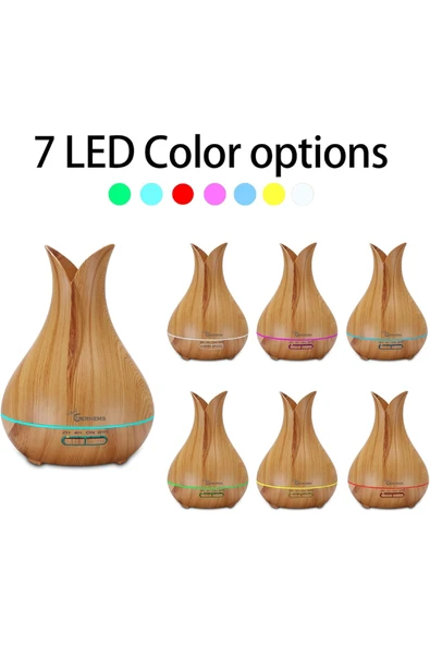 Masaüstü Hava nemlendirici Ahşap Görünümlü 7 LED Renk Ultrasonik Aromaterapi Hava Temizleyici 550mL - Resim 4