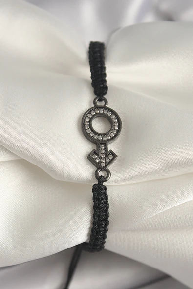 Pirinç Füme Renk Zirkon Taşlı Venüs Mars Asansörlü Makrome Model Kadın Bileklik ürün görseli 1