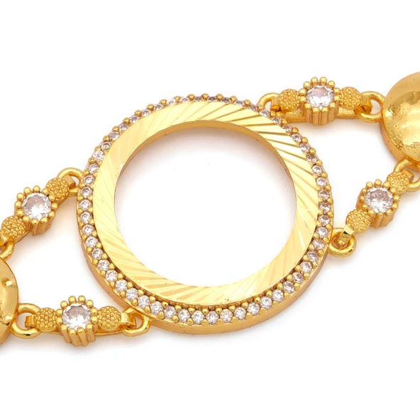 Altın Kaplama İmitasyon Zirkon Taşlı Çeyrek Çerçeveli Bileklik BLK-1202 - Resim 2