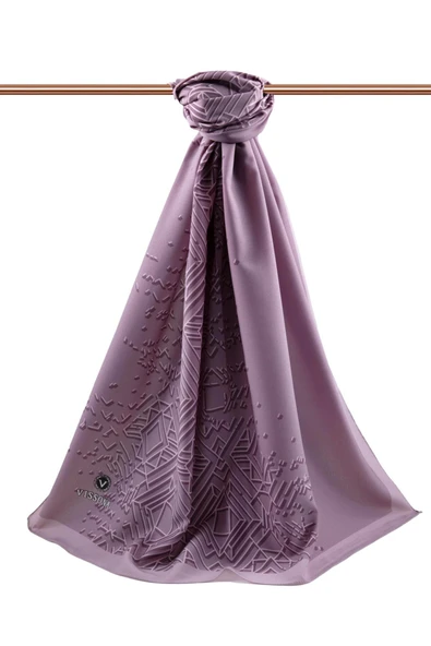 LÜKS MEDİNE İPEĞİ GEOMETRİK DESENLİ GÜL KURUSU - PUDRA RENKLİ 75X195 KIRIŞMAZ ŞAL MOSS KREP DİKİŞ TİPİ İTALYAN DİKİŞLİ - Resim 2