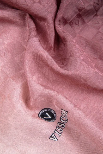 Vissona %57 İPEK %43 PAMUK Degrade Desenli Gül Kurusu Renkli Şal -  70x190 Dikiş Tipi İtalyan Dikişli - Resim 3