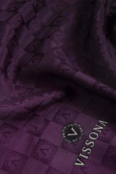 Vissona %57 İPEK %43 PAMUK Degrade Desenli Mürdüm Renkli Şal -  70x190 Dikiş Tipi İtalyan Dikişli - Resim 4