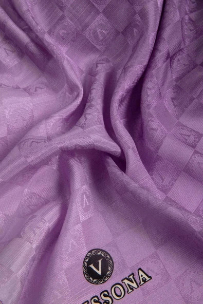 Vissona %57 İPEK %43 PAMUK Degrade Desenli Lila Renkli Şal -  70x190 Dikiş Tipi İtalyan Dikişli - Resim 3