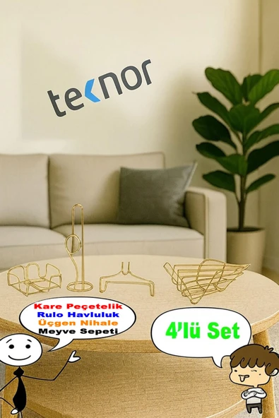 4'lü Servis Sunum Seti, Kağıt Havluluk, Kare Peçetelik, Üçgen Meyve Sepeti, Üçgen Nihale - Resim 2