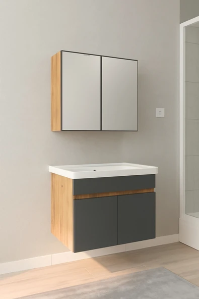 Tokyo Seramik Lavabolu Modern Aynalı Banyo Dolabı MDF - Resim 7