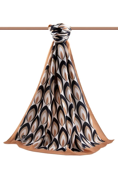 LÜKS MEDİNE İPEĞİ GEOMETRİK DESENLİ BAKIR RENKLİ 75X195 KIRIŞMAZ ŞAL MOSS KREP DİKİŞ TİPİ İTALYAN DİKİŞLİ - Resim 2