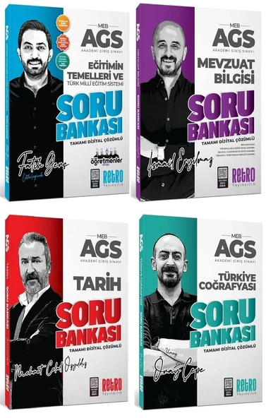 Retro 2026 MEB-AGS Eğitimin Temelleri ve Türk Milli Eğitim Sistemi + Mevzuat Bilgisi + Tarih + Türkiye Coğrafyası Soru Bankası 4 lü Set Retro Yayıncılık ürün görseli 1