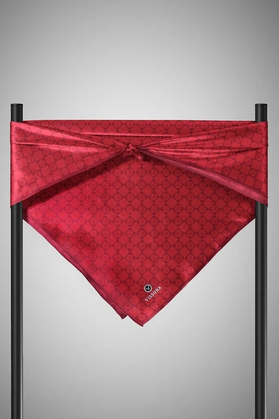 %100 Twill İpek Monogram Desenli Bordo Renkli 90x90 Eşarp Dikim Şekli : El Dikişi - Resim 6