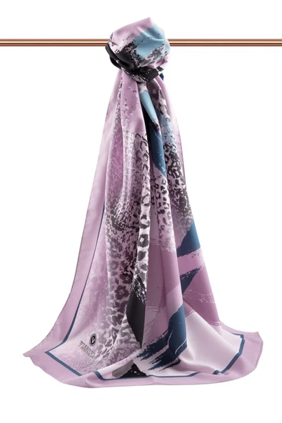 LÜKS MEDİNE İPEĞİ LEOPAR DESENLİ PUDRA - PETROL YEŞİLİ RENKLİ 75X195 KIRIŞMAZ ŞAL MOSS KREP DİKİŞ TİPİ İTALYAN DİKİŞLİ - Resim 2