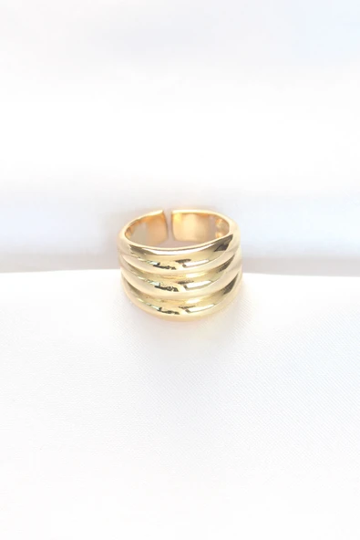 Gold Renk Ayarlanabilir Çizgili Bombe Yüzük - Resim 2