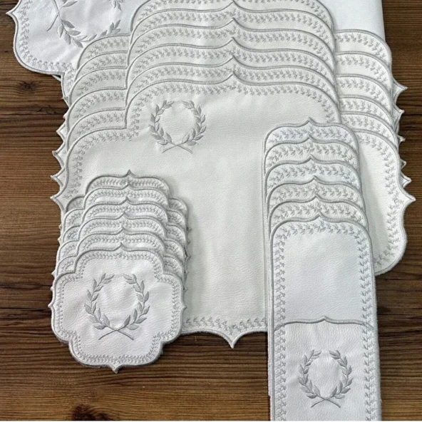 Mucit Home Amerikan Servis Ve  Masa Örtüsü 6 Kişilik 19 Parça Runner Seti Nakışlı Yemek Sunum Takımı ürün görseli