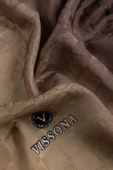 Vissona %57 İPEK %43 PAMUK Degrade Desenli Sütlü Kahverengi Renkli Şal -  70x190 Dikiş Tipi İtalyan Dikişli - Resim 4