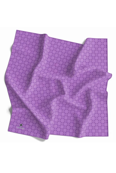 %100 Twill İpek Monogram Desenli Lila Renkli 90x90 Eşarp Dikim Şekli : El Dikişi - Resim 2