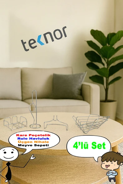 4'lü Servis Sunum Seti, Kağıt Havluluk, Kare Peçetelik, Üçgen Meyve Sepeti, Üçgen Nihale - Resim 2