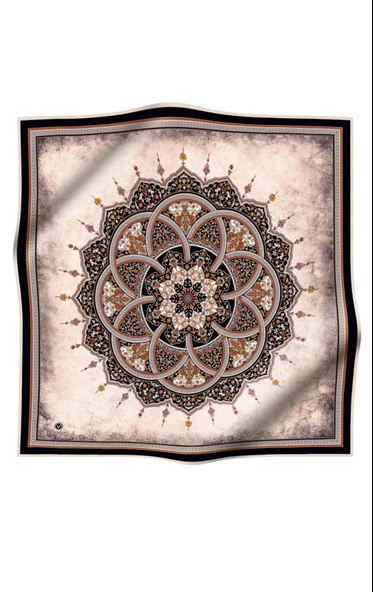 % 57 İPEK % 43 VİSKON Twill İpek Şal Desenli Siyah - Taba Renkli 90x90 Eşarp Dikim Şekli : El Dikişi ürün görseli