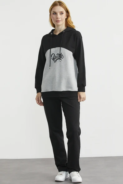 Oversize Kapüşonlu Eşofman Takım - Siyah - Resim 2