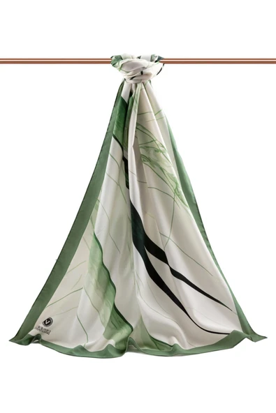 LÜKS MEDİNE İPEĞİ ÇİZGİ DESENLİ MİNT YEŞİLİ RENKLİ 75X195 KIRIŞMAZ ŞAL MOSS KREP DİKİŞ TİPİ İTALYAN DİKİŞLİ - Resim 2