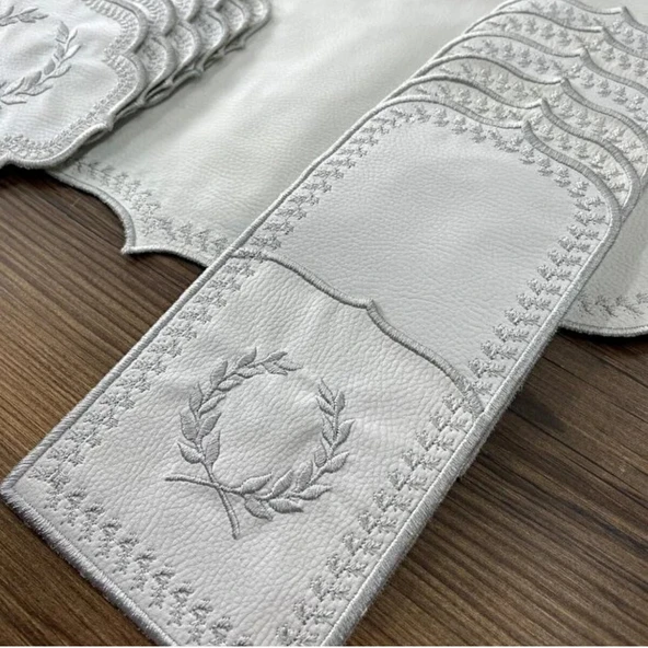 Mucit Home Amerikan Servis Ve  Masa Örtüsü 6 Kişilik 19 Parça Runner Seti Nakışlı Yemek Sunum Takımı - Resim 2