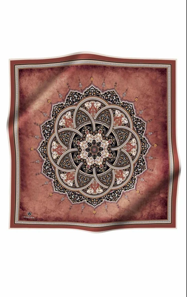 % 57 İPEK % 43 VİSKON Twill İpek Şal Desenli Taba - Siyah Renkli 90x90 Eşarp Dikim Şekli : El Dikişi - Resim 2