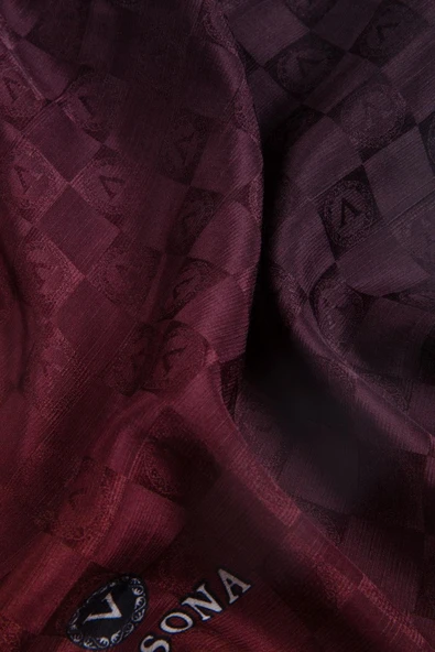 Vissona %57 İPEK %43 PAMUK Degrade Desenli Bordo - Siyah Renkli Şal -  70x190 Dikiş Tipi İtalyan Dikişli - Resim 3