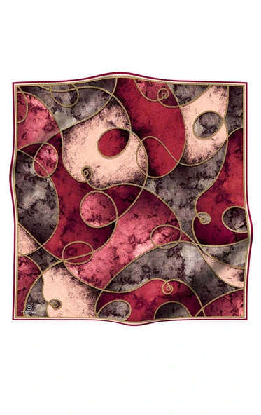 % 57 İPEK % 43 VİSKON Twill İpek Zincirli Mermer Desenli Bordo - Vizon Renkli 90x90 Eşarp Dikim Şekli : El Dikişi - Resim 2