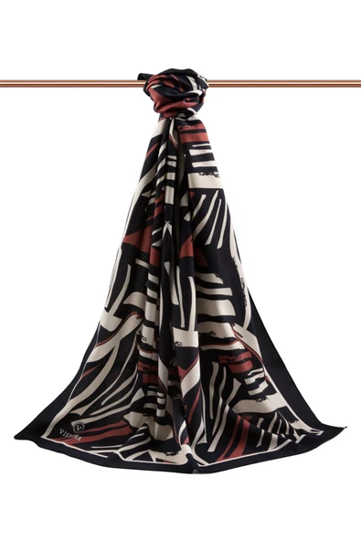 LÜKS MEDİNE İPEĞİ ÇİZGİ DESENLİ GÜL KURUSU RENKLİ 75X195 KIRIŞMAZ ŞAL MOSS KREP DİKİŞ TİPİ  İTALYAN DİKİŞLİ - Resim 2