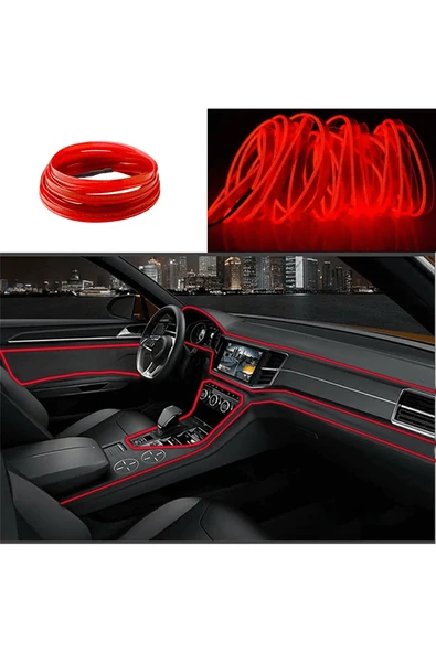 Araç İçi Neon Aydınlatma Led Göğüs Torpido Ledi Neon İp Led Kırmızı 2 Metre - Resim 4