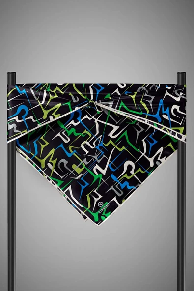 % 57 İPEK % 43 VİSKON Twill İpek Soyut Geometrik Desenli Saks - Zümrüt Yeşili Renkli 90x90 Eşarp Dikim Şekli : El Dikişi - Resim 5